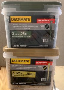 Deckmate 25lb bucket 3 in or 2 1/2 in screws – Home Depot – YMMV – IN STORE Clearance $27.02