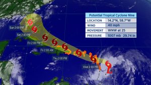 Potential Tropical Cyclone Nine To Bring Rain, Wind To Caribbean