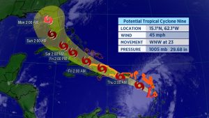 Potential Tropical Cyclone Nine Enters the Caribbean