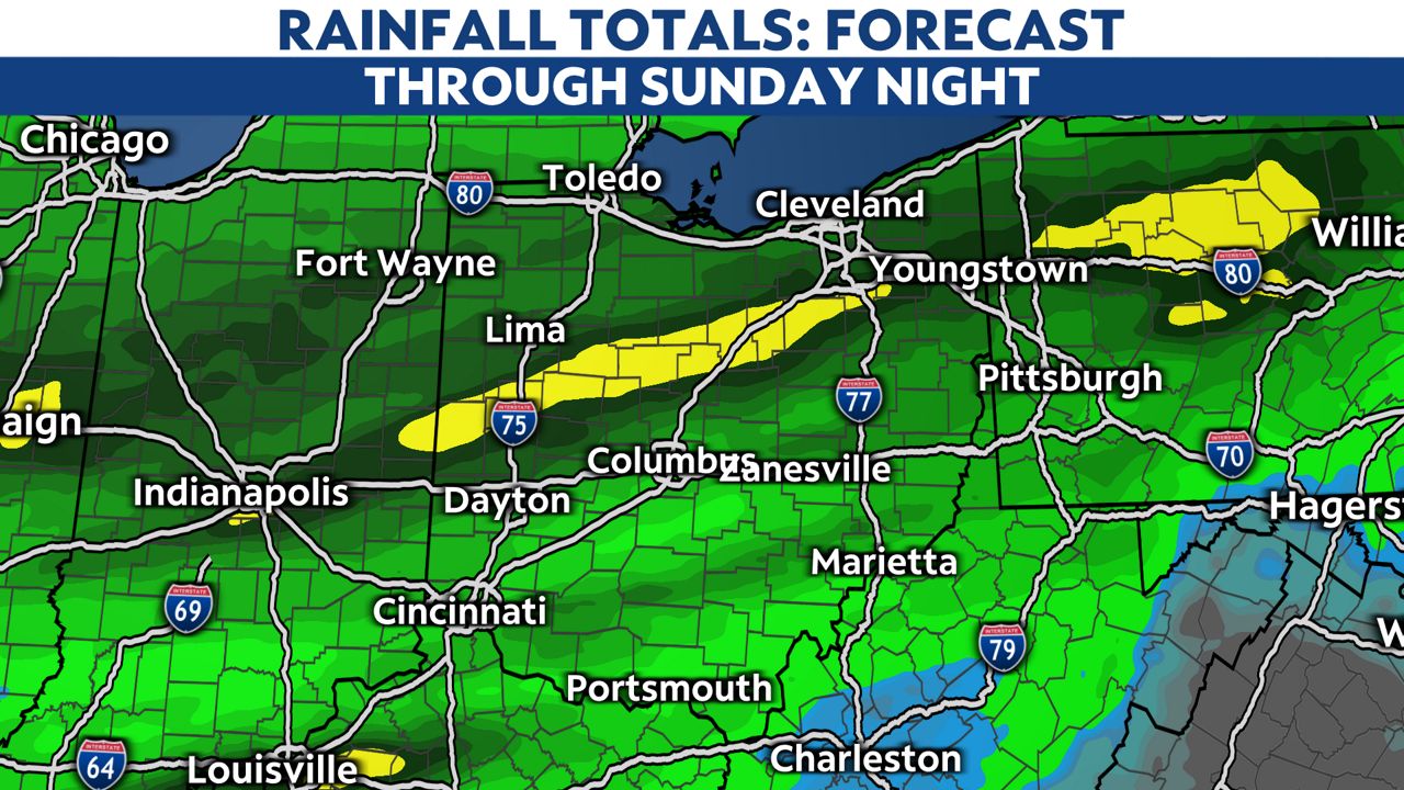 Patchy, Light Overnight Showers, Then Heavy Rain Sunday