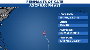 Tropical Depression Kate dissipates in the open Atlantic