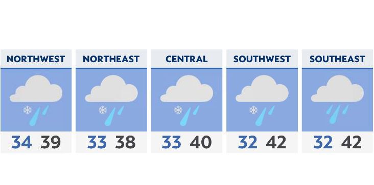 Snow falling across Ohio today