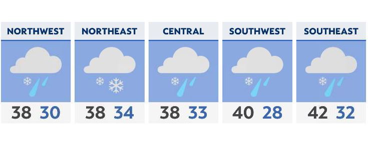 Snow tapering off from west to east by early evening