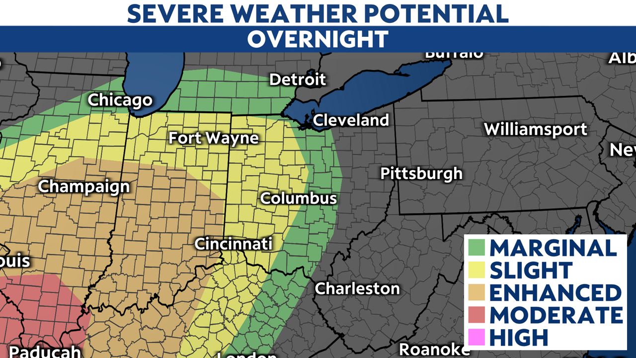 Storms overnight could produce damaging winds and tornadoes