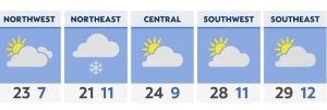 Cold Monday with lake-effect snow northeast