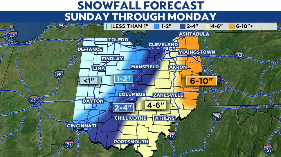 Heavy snow and some ice to impact parts of Ohio late Sunday