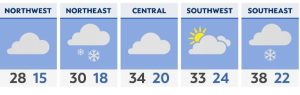 Rain ends, still cloudy and cold