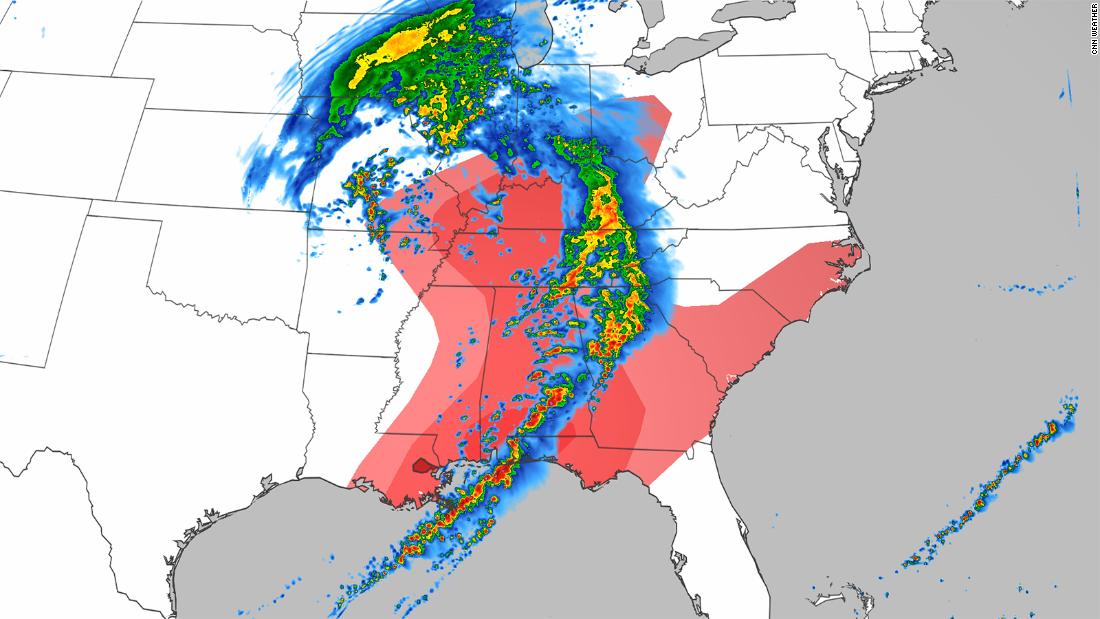 Powerful storms could bring damaging winds, hail and possibly tornadoes for the Southeast