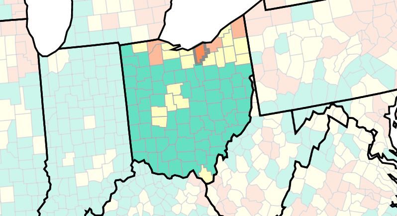 CDC identifies 5 northern Ohio counties with highest COVID spread for second week straight