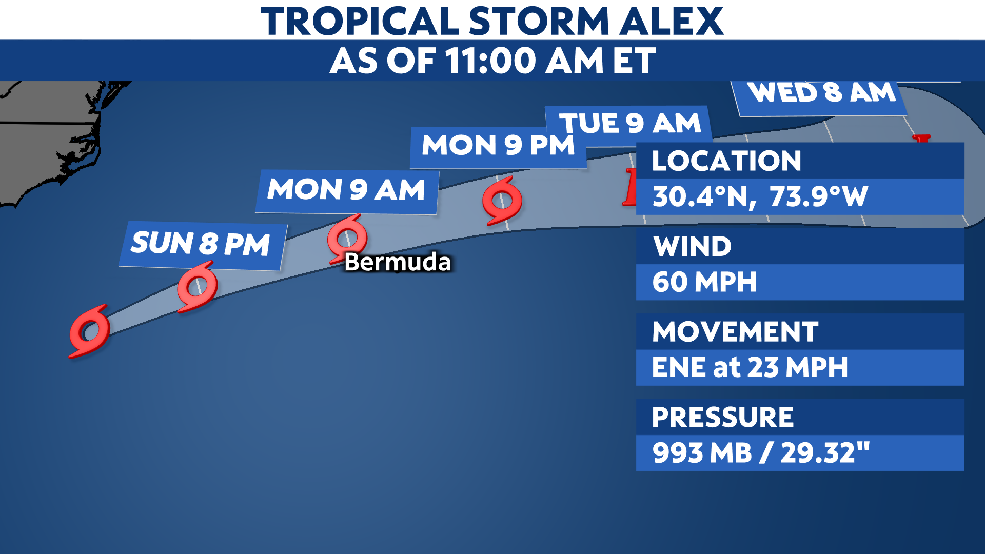 Tropical Storm Alex tracks towards Bermuda