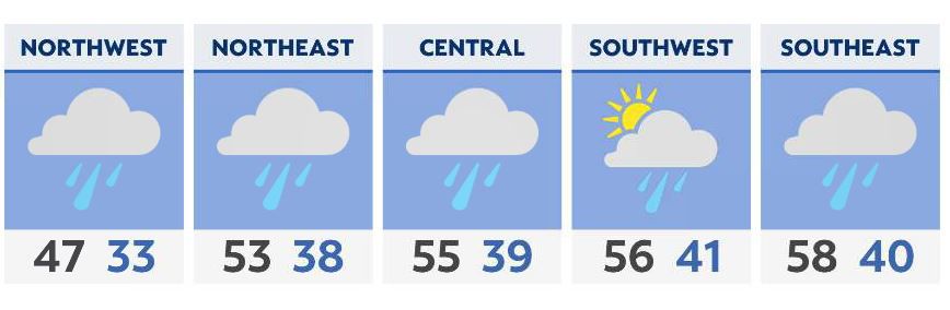 Rainy morning, then drying out to start 2023