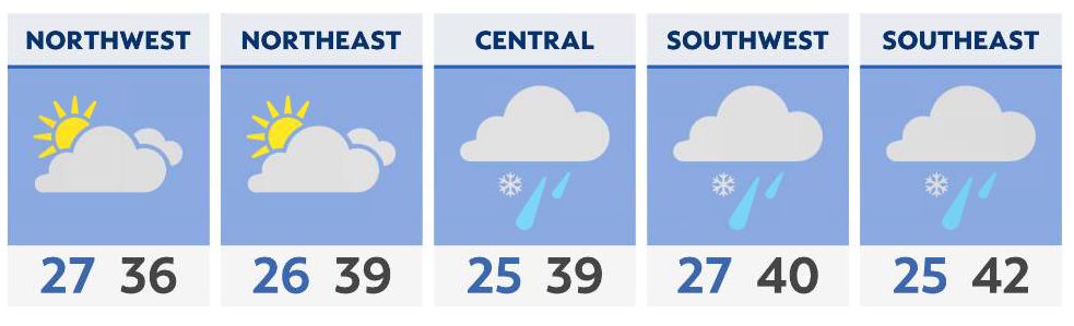 Light wintry precipitation possible on Sunday