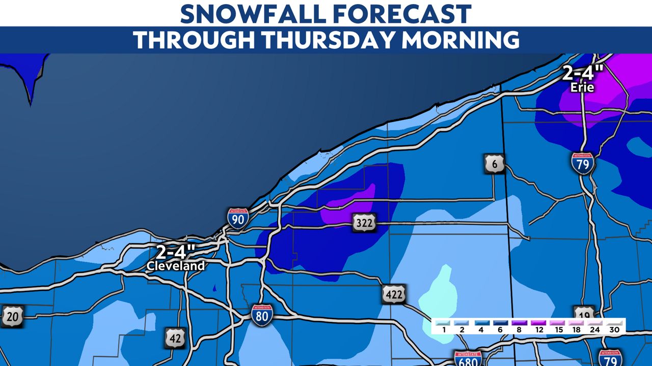 Snow showers will continue on Thursday