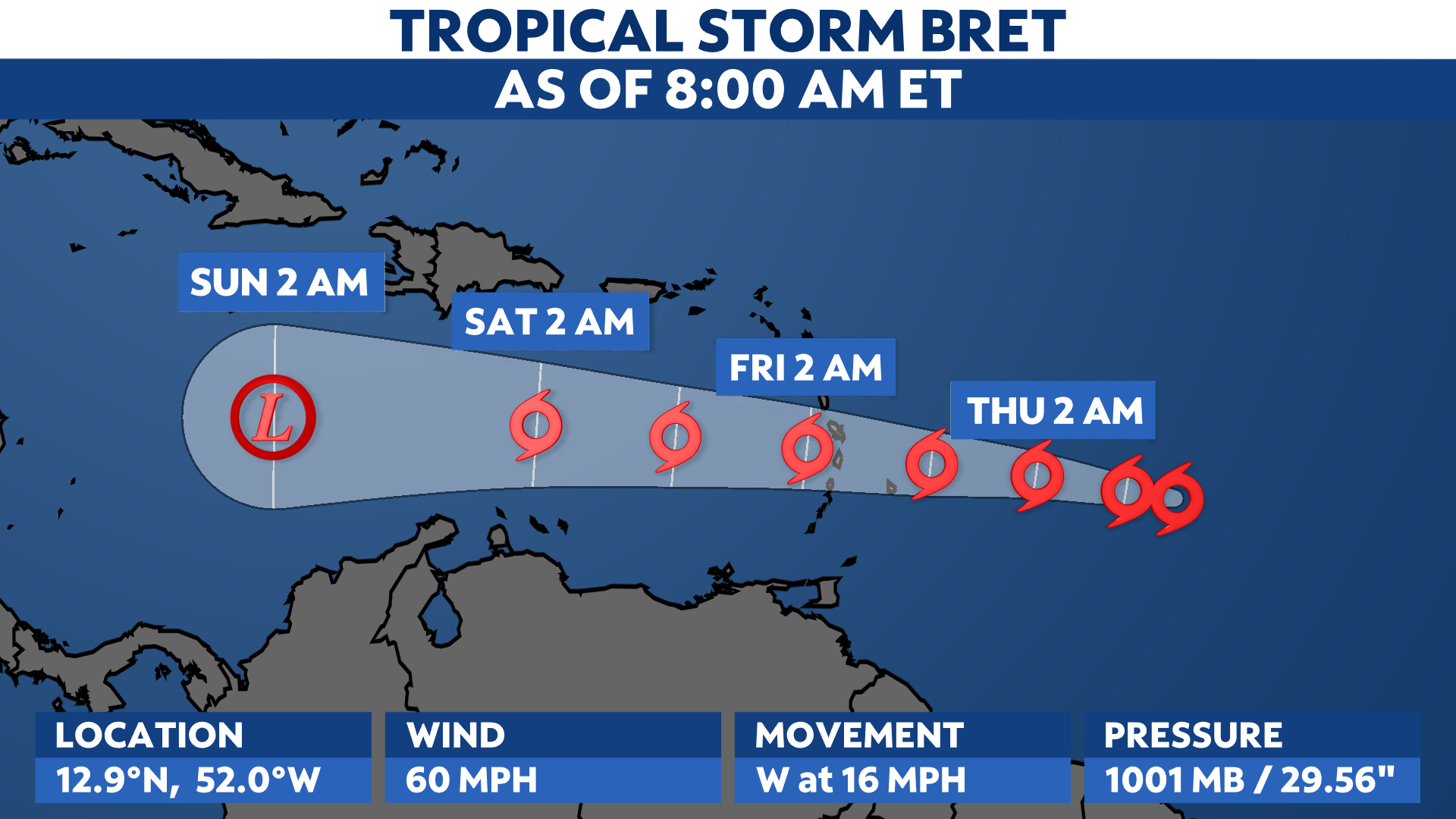 You are currently viewing Tropical Storm Bret expected to impact the Leeward Islands on Thursday