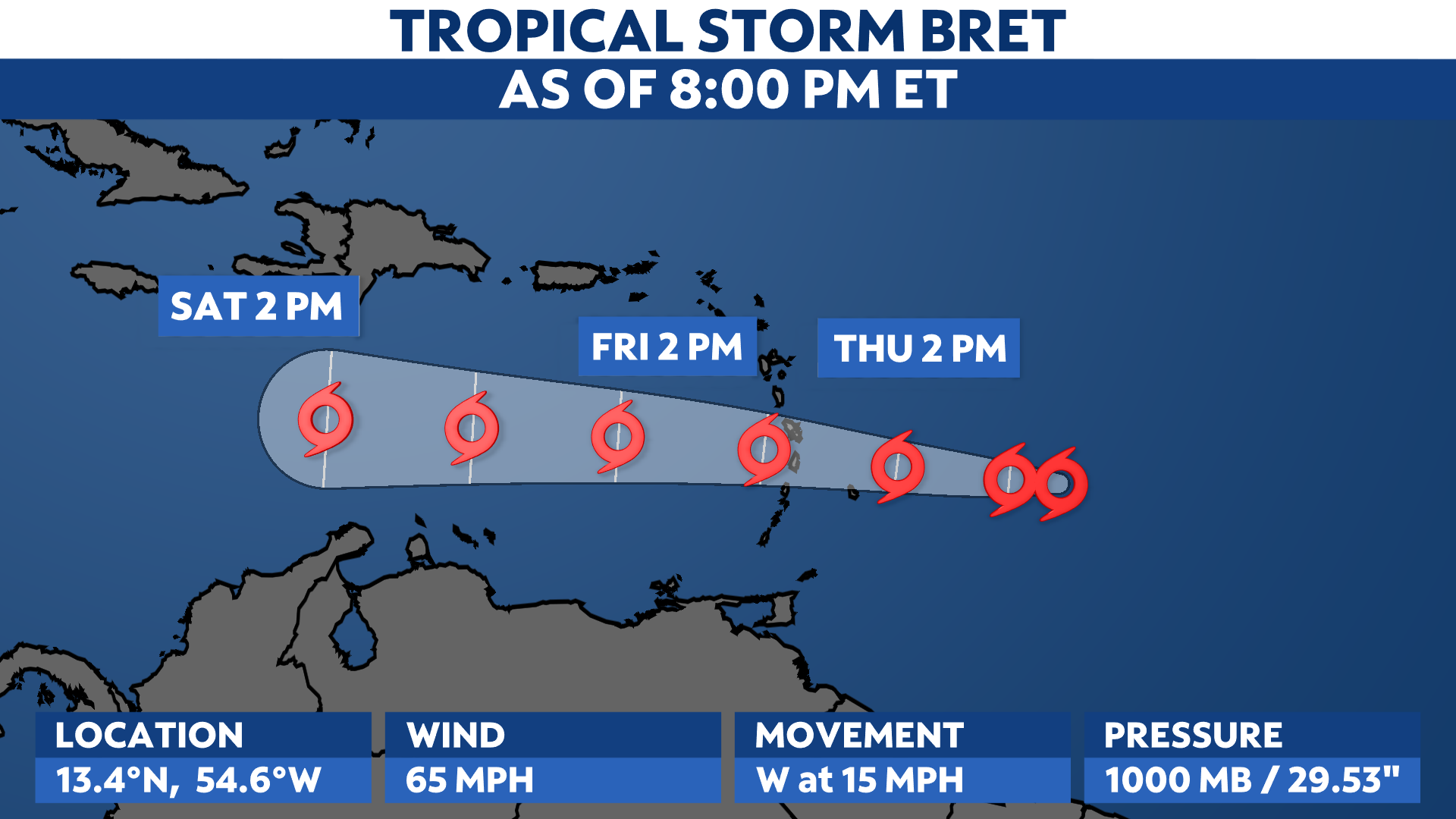 You are currently viewing Tropical Storm Bret strengthens more in the Atlantic