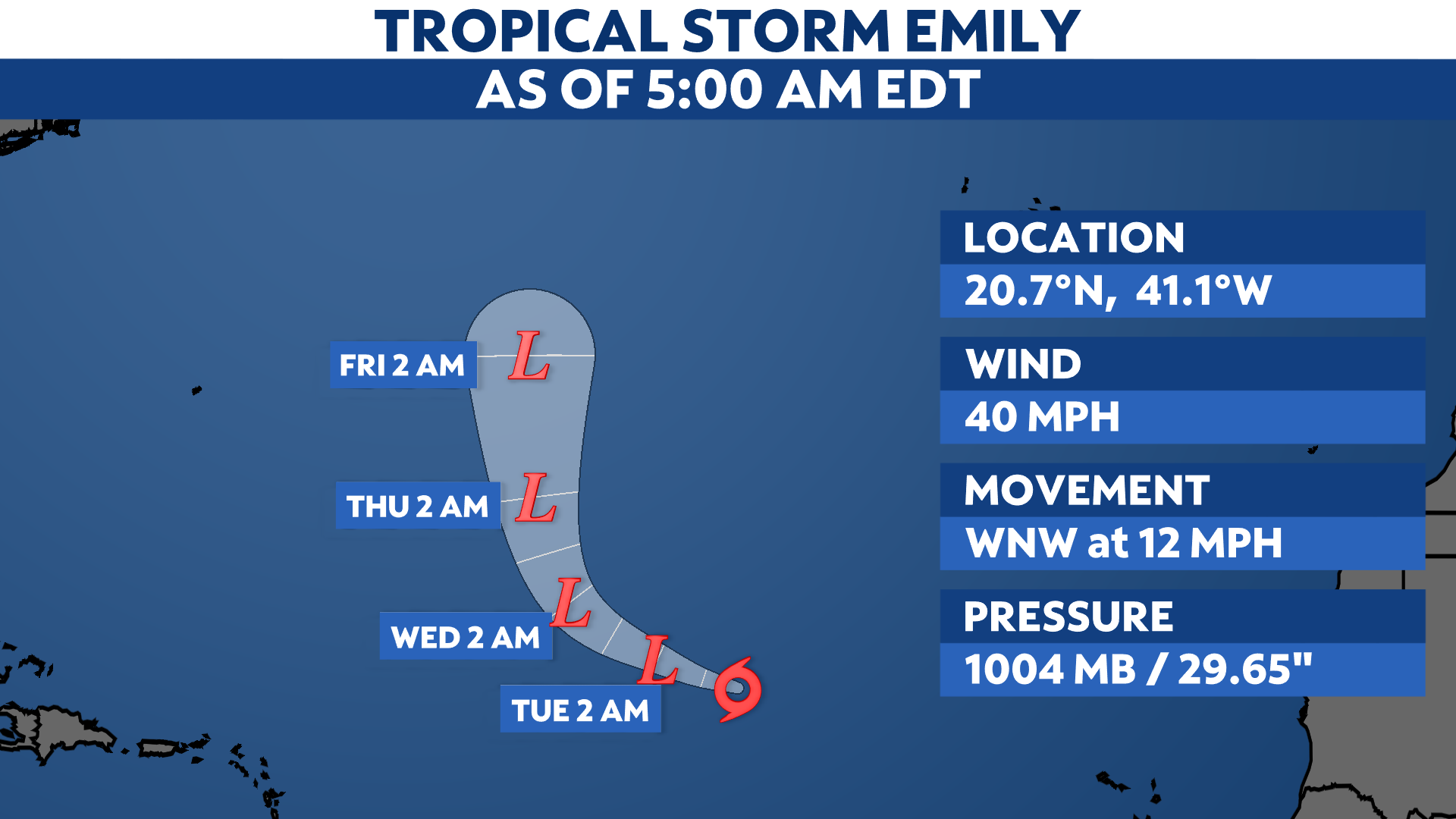 You are currently viewing Tropical Storm Emily to become post-tropical today